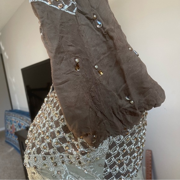 Pakistani Indian Desi Party Wear Maxi Dress (Flawed) Refer to pics Color Green - Picture 6 of 12